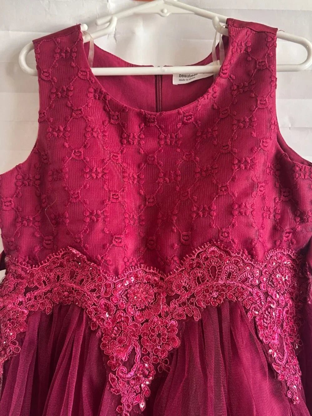Beautiee Girls Maroon Red Sleeveless Party Dress Size 6X Rear Tie Formal